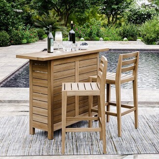 Outdoor Bar Set of Slatted Teak Wood for Patios