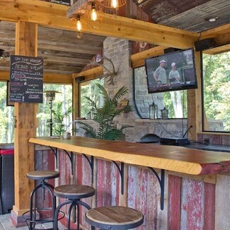 Outdoor Bar with Live Edge Counter and Distressed Siding