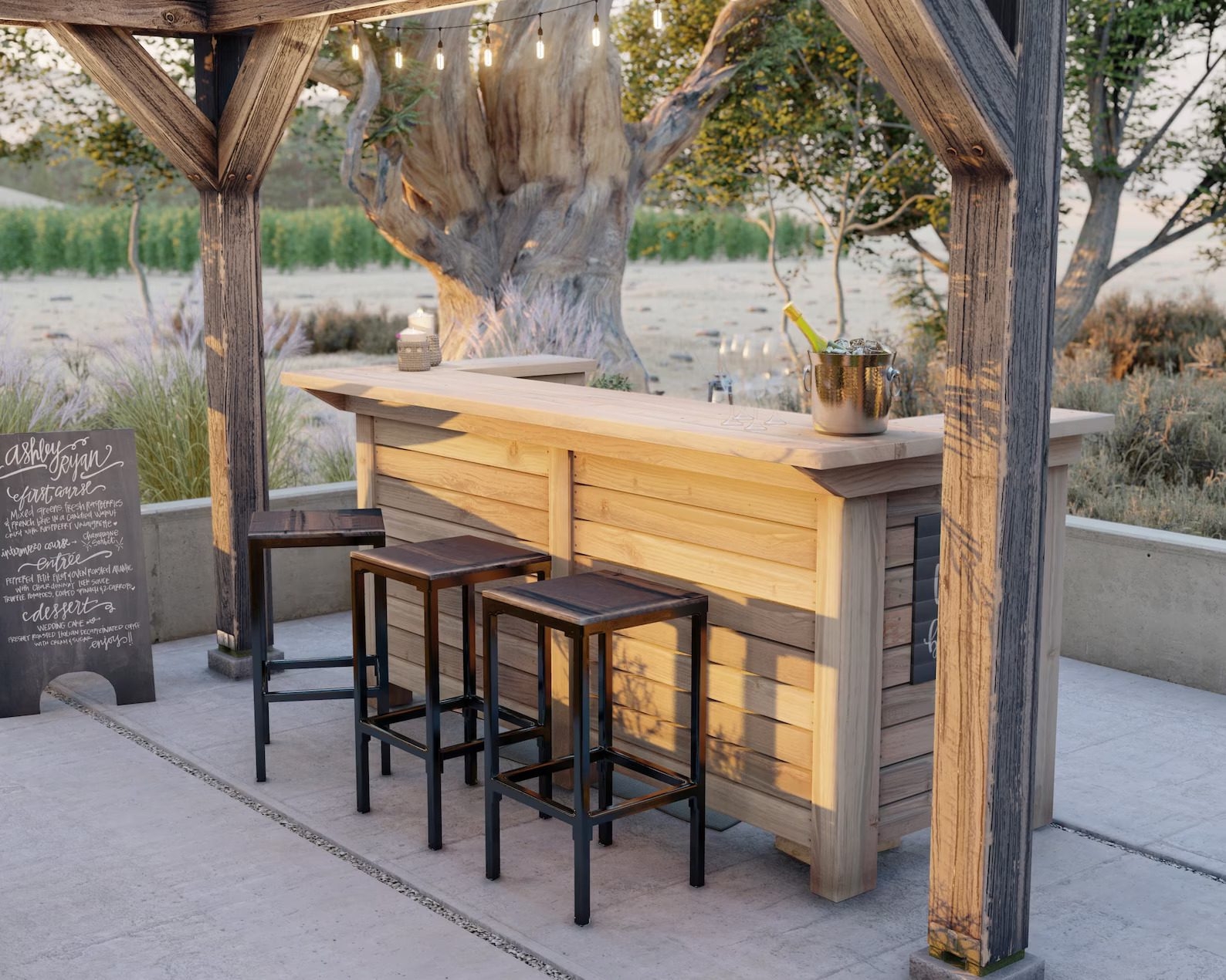 Outdoor Bar with Slatted Panels and L-Shaped Countertop