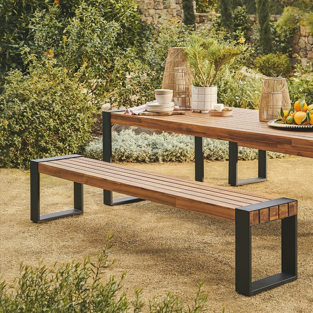 Outdoor Bench with Wrap Around Frame and Tuscan Brown Wood