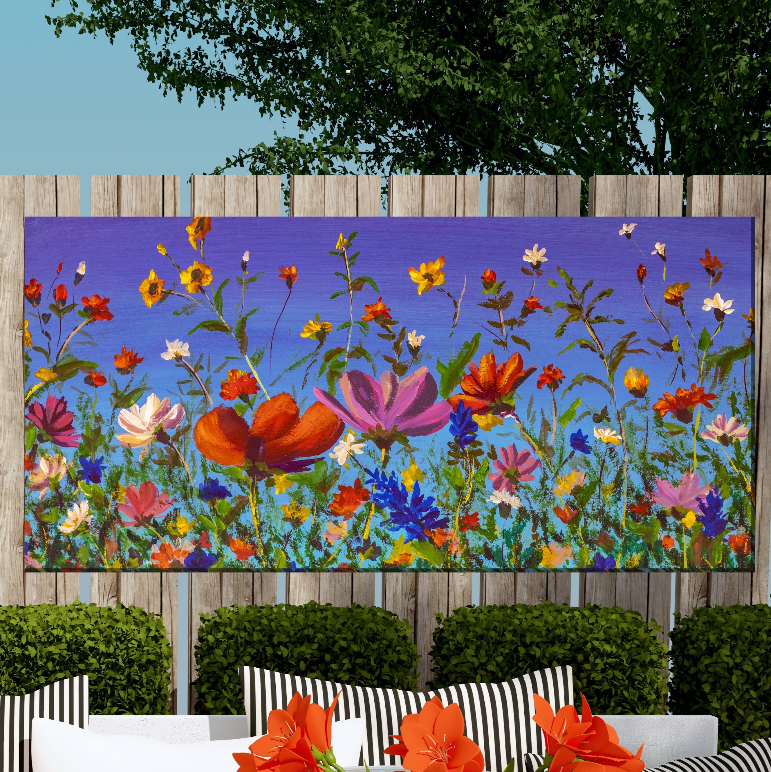 Outdoor Canvas Art Meadow Print Wildflower Outdoor Wall Art
