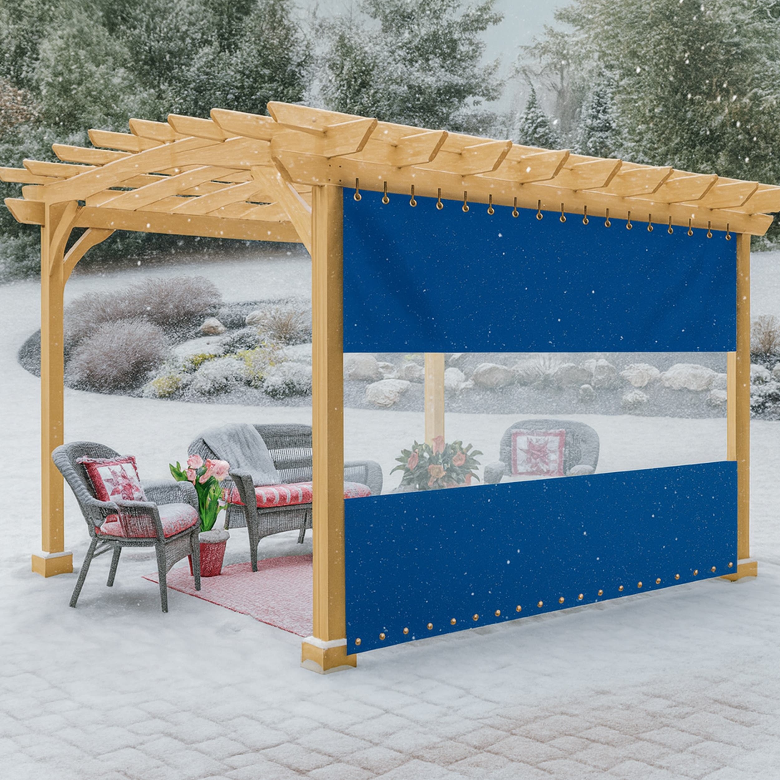 Outdoor Curtain Clear Vinyl Window Blue Pergola Panels