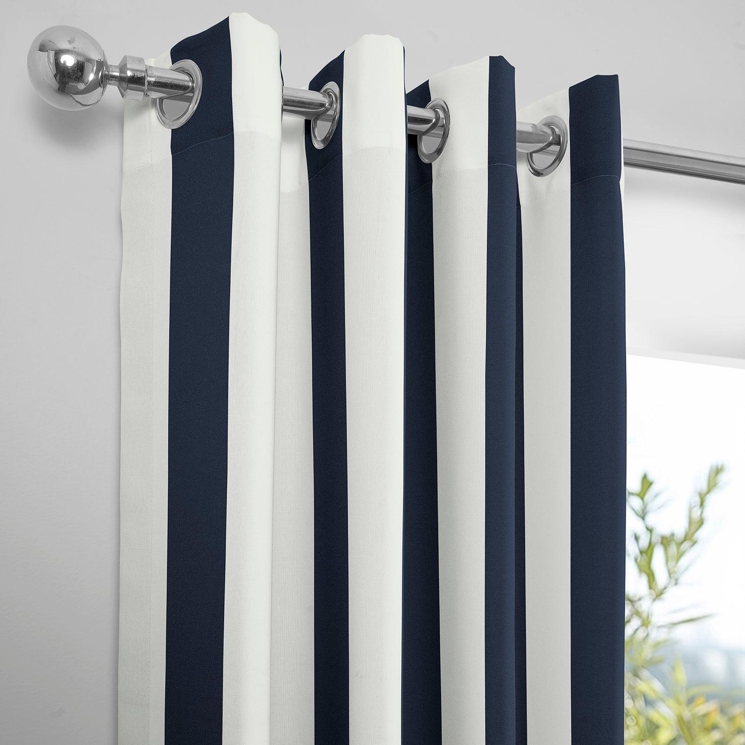 Outdoor Curtain: Wide Vertical Stripes, Silver Eyelet Drapes