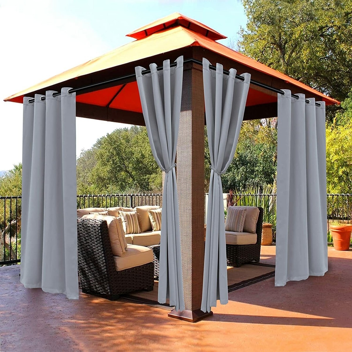 Outdoor Curtains Light Grey Fabric Grommet Top Cabana