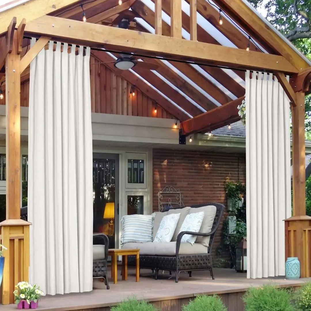 Outdoor Curtains White Tab Top Header Pavilion Mounting