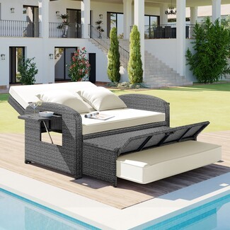 Outdoor Daybed with Fold Out Tray Extendable Outdoor Daybed