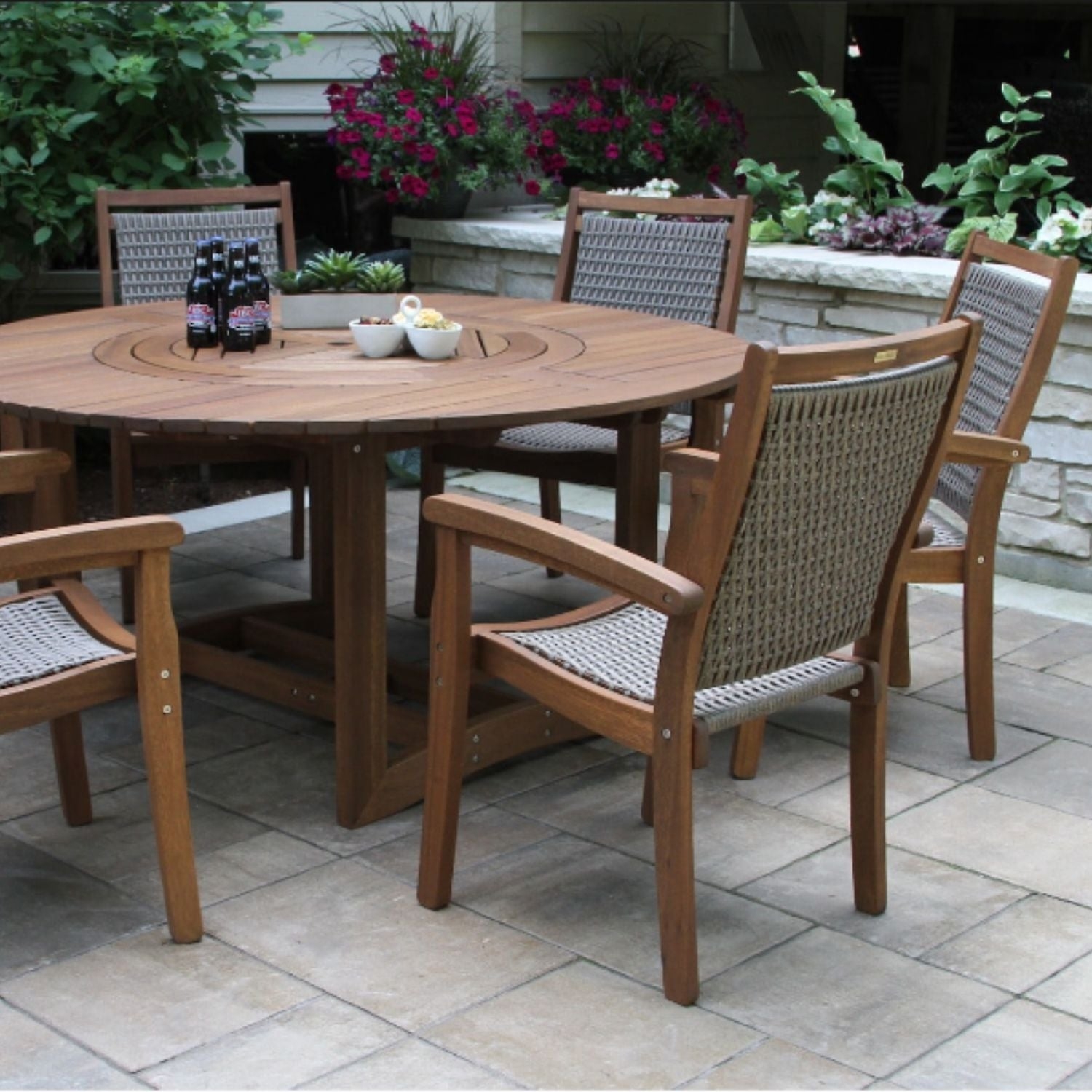 Outdoor Dining Set Having Woven Back Garden Chairs and Slats