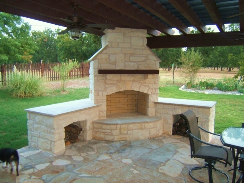 Outdoor Fireplace Corner with Integrated Log Storage Niches