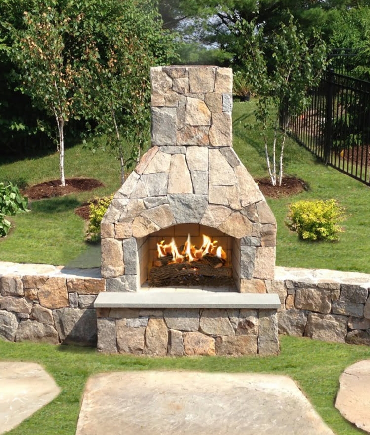 Outdoor Fireplace Kit with Tapered Profile and Fieldstone