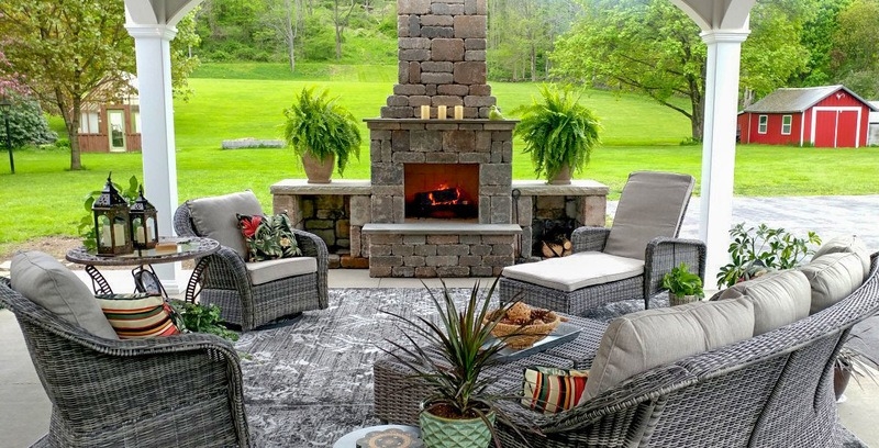 Outdoor Fireplace Pavilion Living Area and Wood Storage Nooks