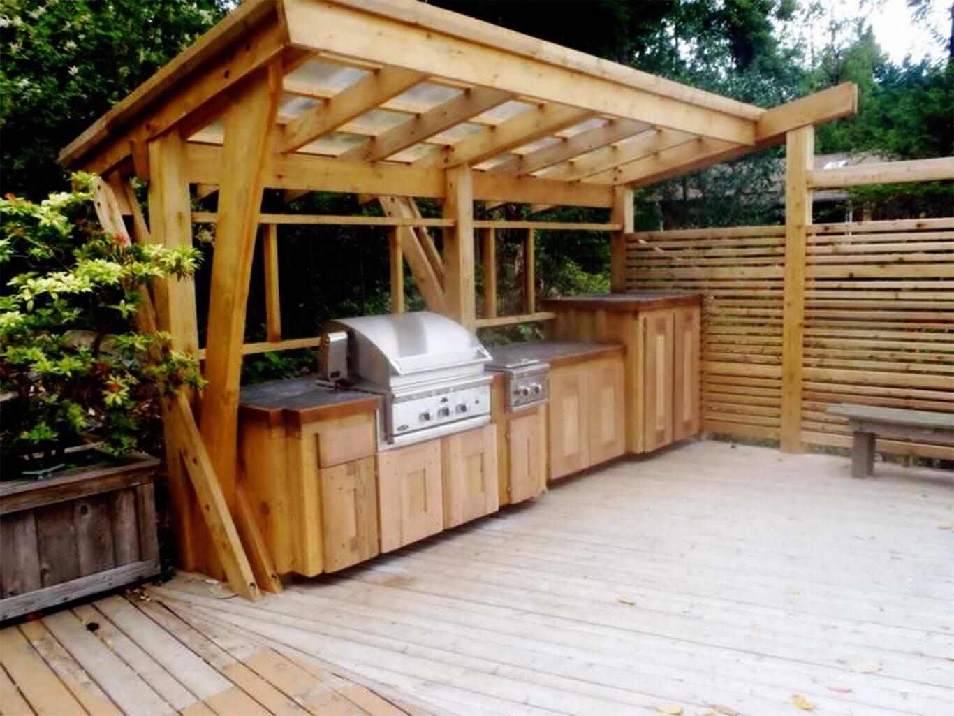 Outdoor Grill Station Wood Translucent Roof Panels