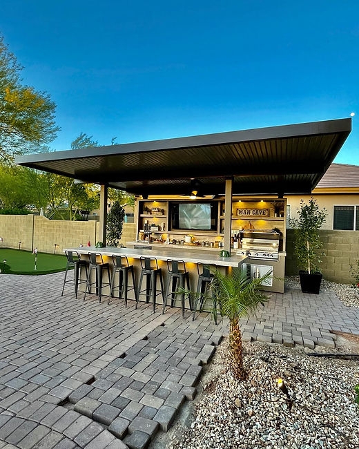 Outdoor Kitchen Island With Integrated 70 Inch Screen