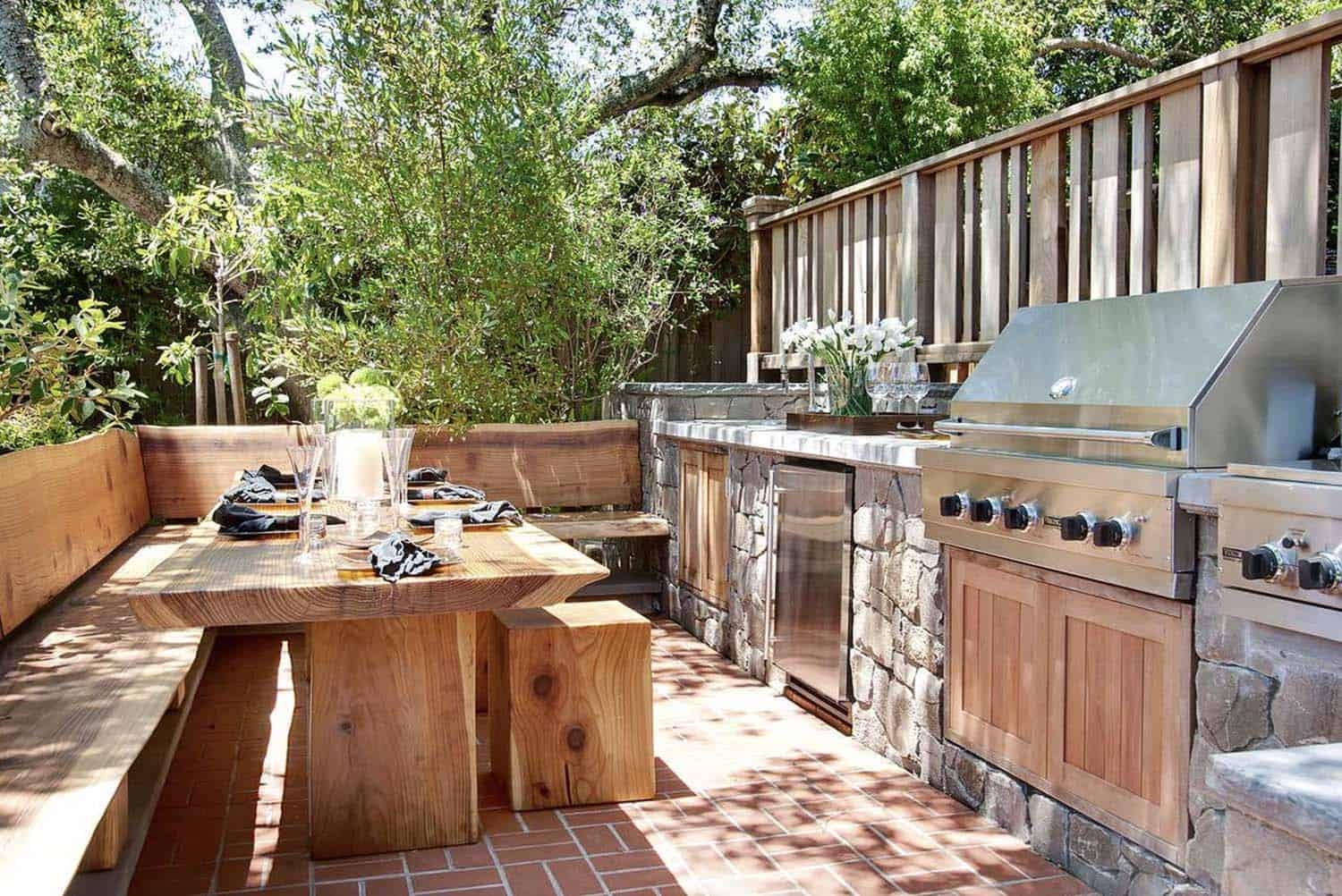 Outdoor Kitchen Live Edge Slab Stacked Stone Base