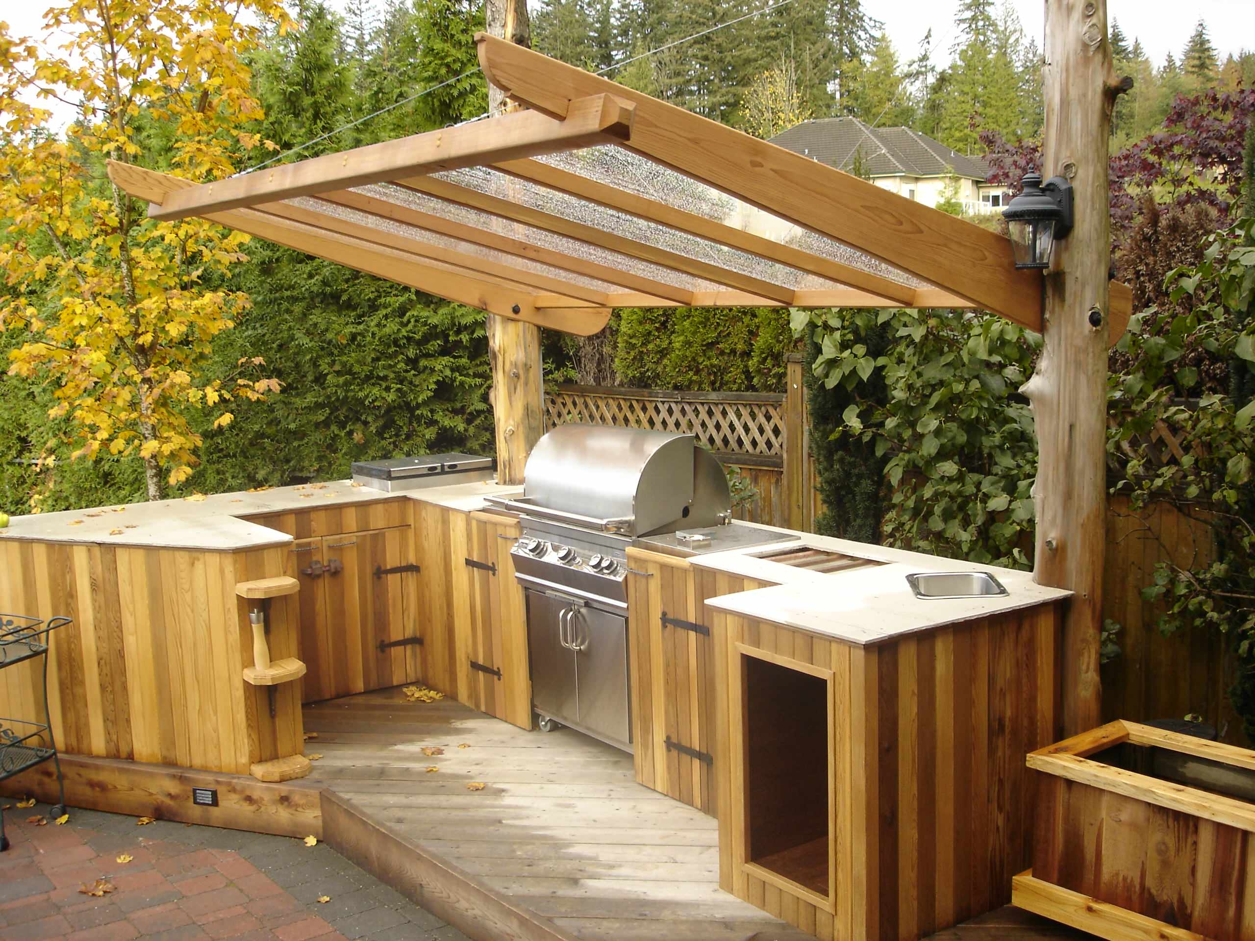 Outdoor Kitchen Log Post Supports Translucent Roof