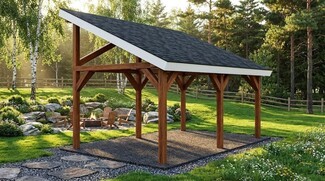 Outdoor Pavilion: White Fascia Slanted Roof Gazebo