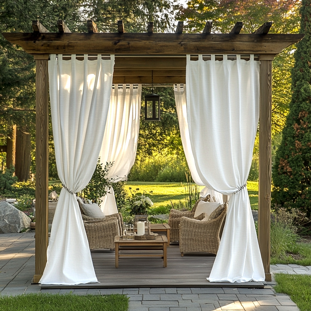 Outdoor Pergola Tab Top Heading Breezy White Curtains