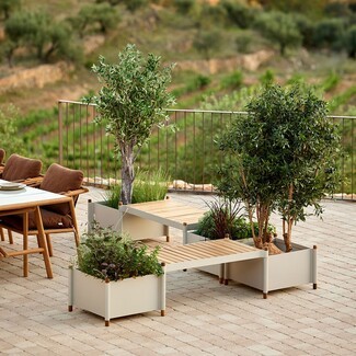 Outdoor Planter Bench with Modular Planter System and Slatted Seats
