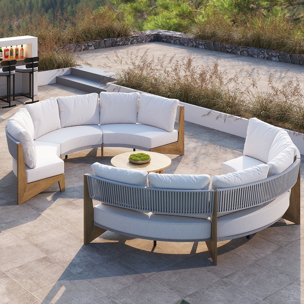 Outdoor Sectional Set featuring Woven Cord Back and Wood Legs