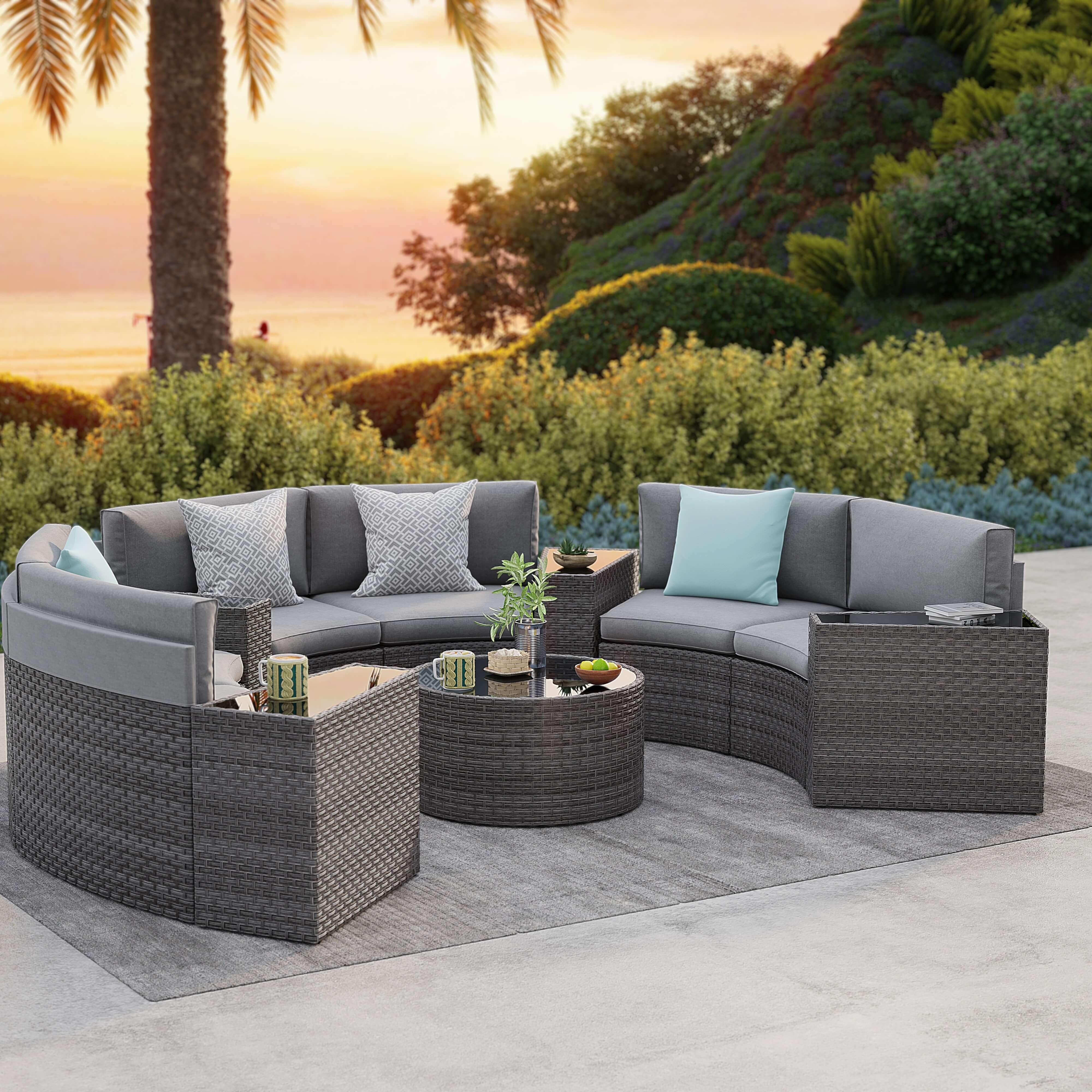 Outdoor Sectional Sofa Featuring Integrated Wedge Glass Tables