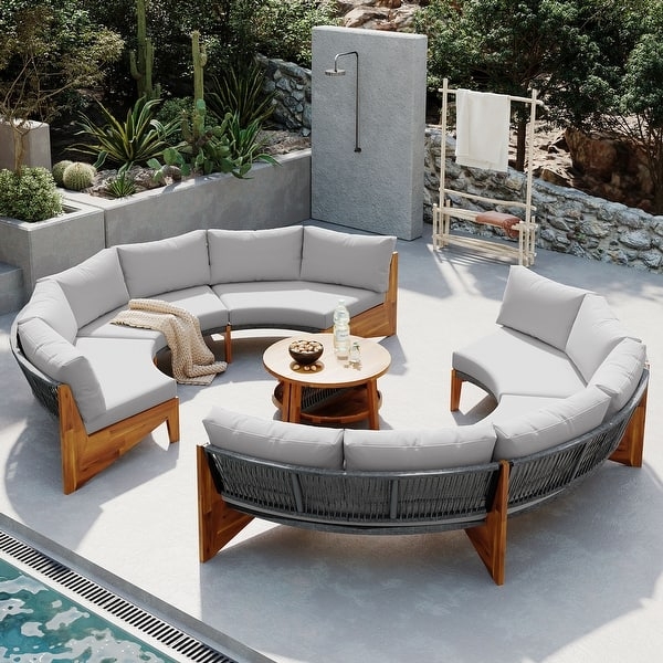 Outdoor Sectional Sofa with Woven Backrest and Round Table