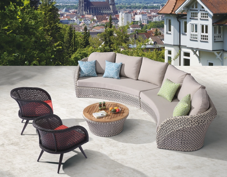 Outdoor Sofa Set with Curved Silhouette and Charcoal Chairs