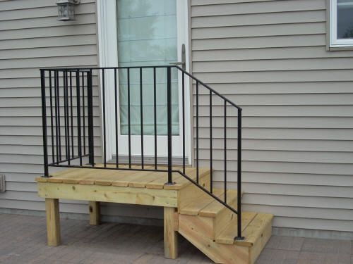Outdoor Stairs - Wood Plank Decking Minimalist Metal Handrail