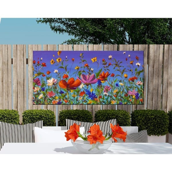 Outdoor Wall Art Purple Background Floral Garden Fence Art