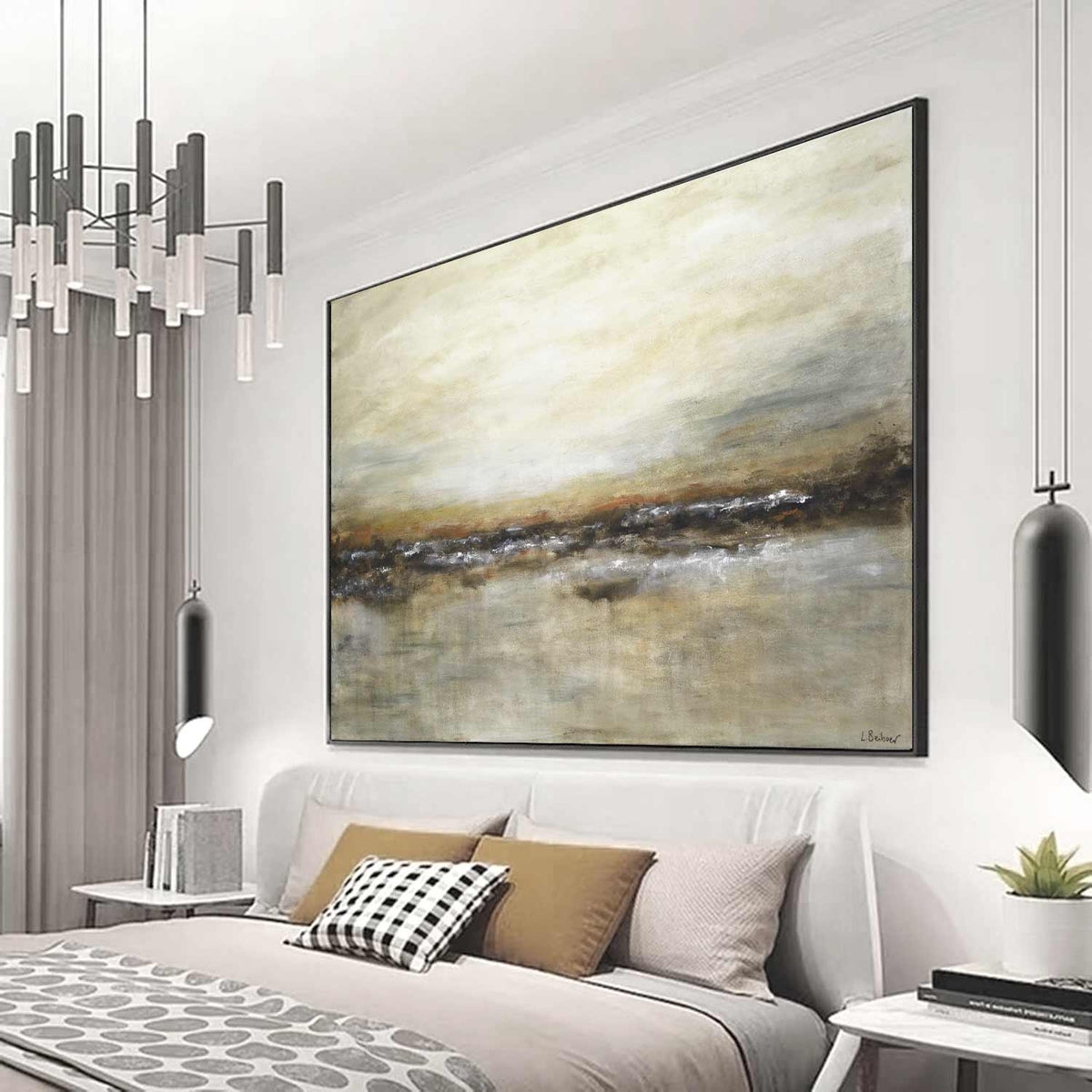 Oversized Painting Horizontal Landscape Earth Tone Abstract Decor
