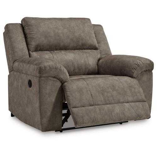 Oversized Recliner: Taupe Faux Suede Texture with Bustle Back