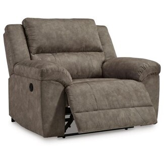 Oversized Recliner: Taupe Faux Suede Texture with Bustle Back