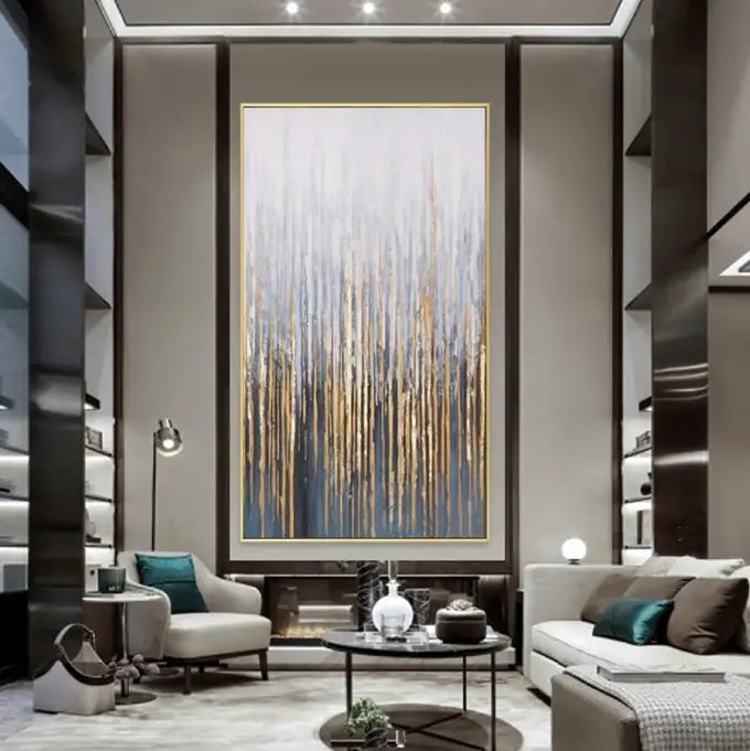 Oversized Wall Art Vertical Dripped Texture Gold Piece