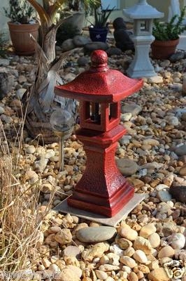 Pagoda Lantern Vibrant Red Outdoor Concrete Ornament