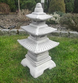 Pagoda Statue Three Tiered Roof Grey Resin Ornament