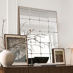 Paneled Mirror with Rosette Accents and Paneled Grid Wall Mirror