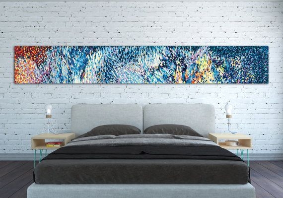 Panoramic Wall Art Blue Abstract Texture Extra Long Horizontal Art