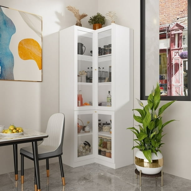 Pantry Cabinet with Glass Display and Slim Vertical Look