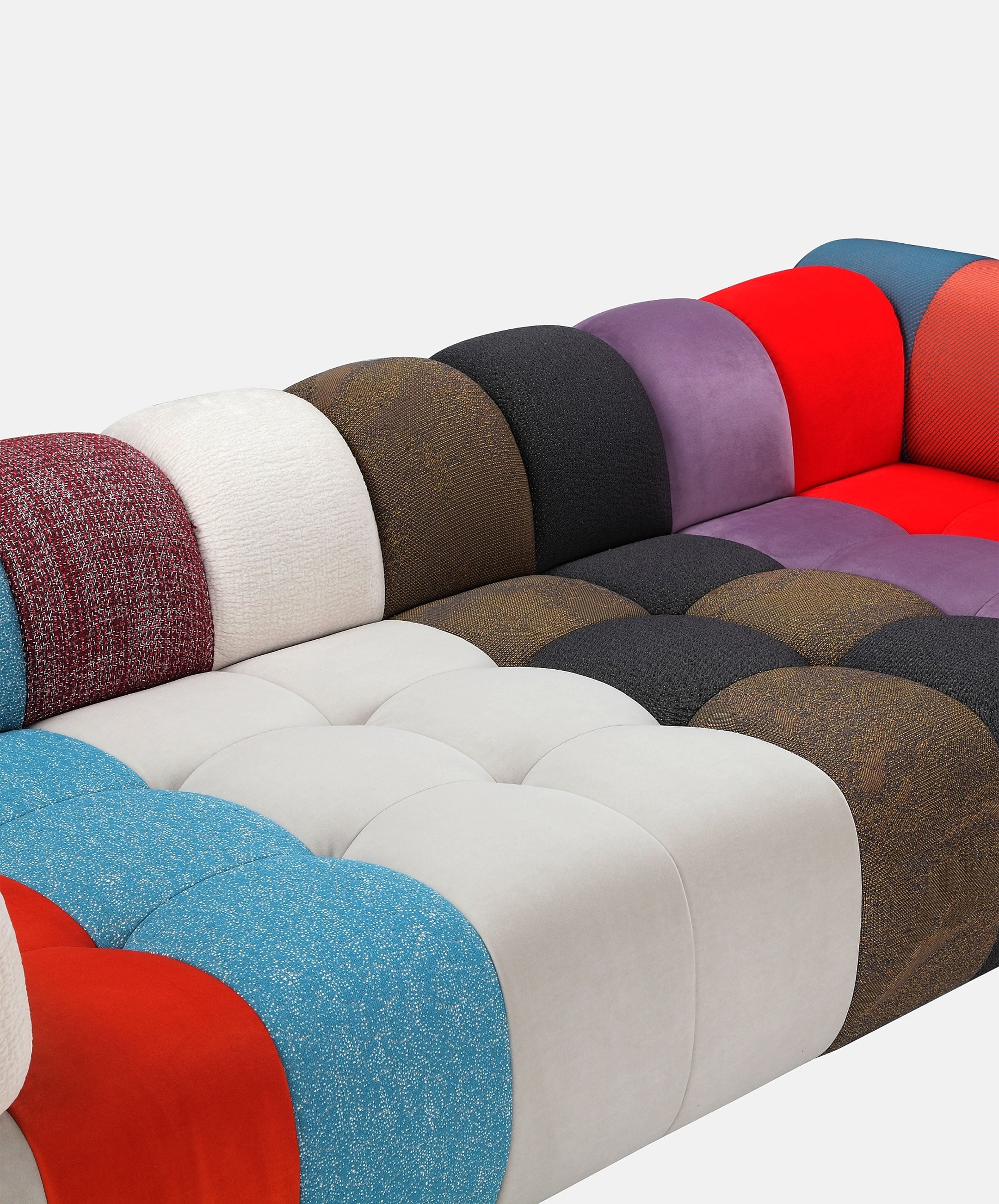 Patchwork Sofa with Bubble Tufting and Modern Maximalist Style