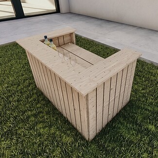 Patio Bar in L-Shaped Blonde Wood with Vertical Slats