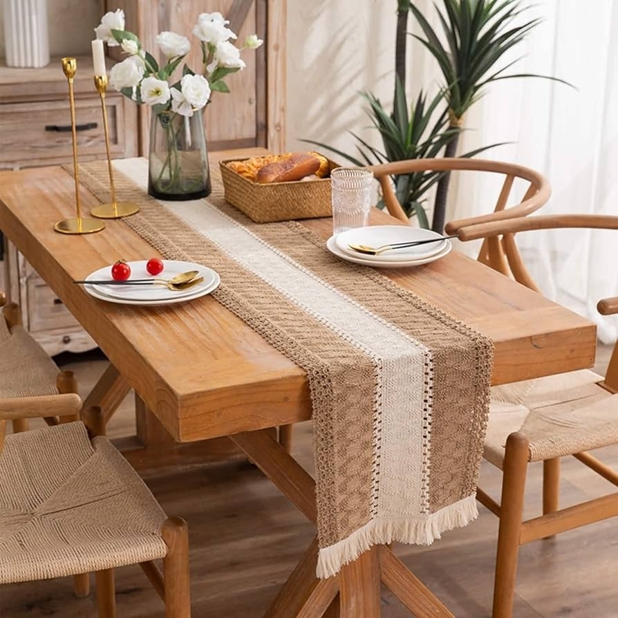Patterned Table Runner: Open Weave Striped Design