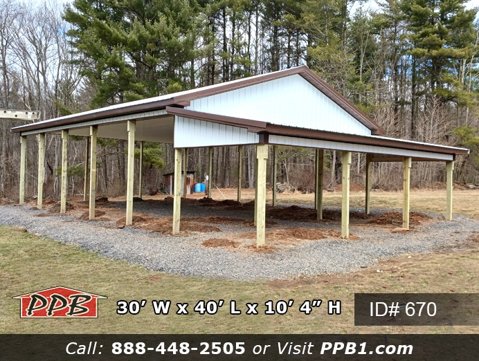 Pavilion With Leanto: White and Brown Pole Construction