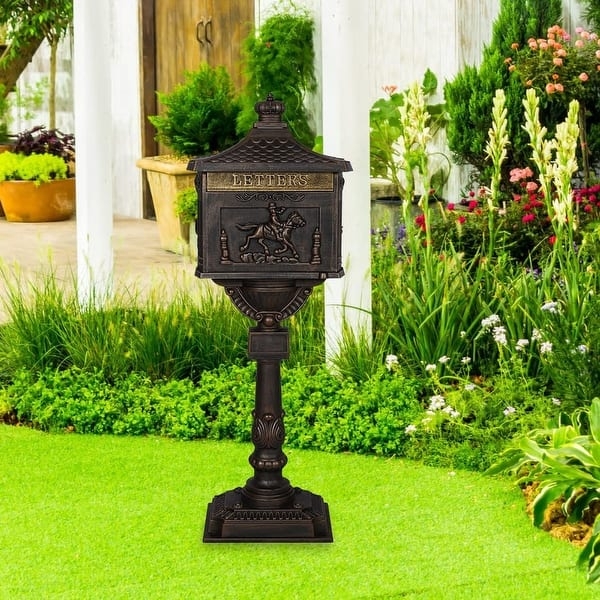 Pedestal Mailbox Pagoda Roof Equestrian Relief Post