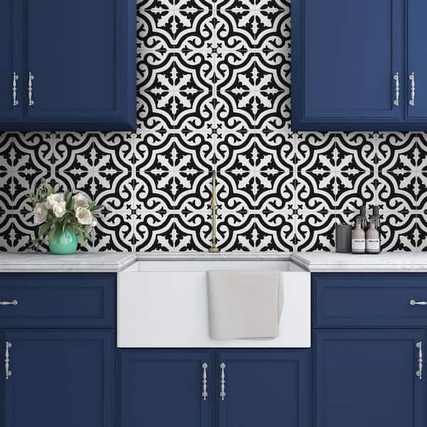 Peel And Stick Tile: Black and White Pattern Encaustic Look