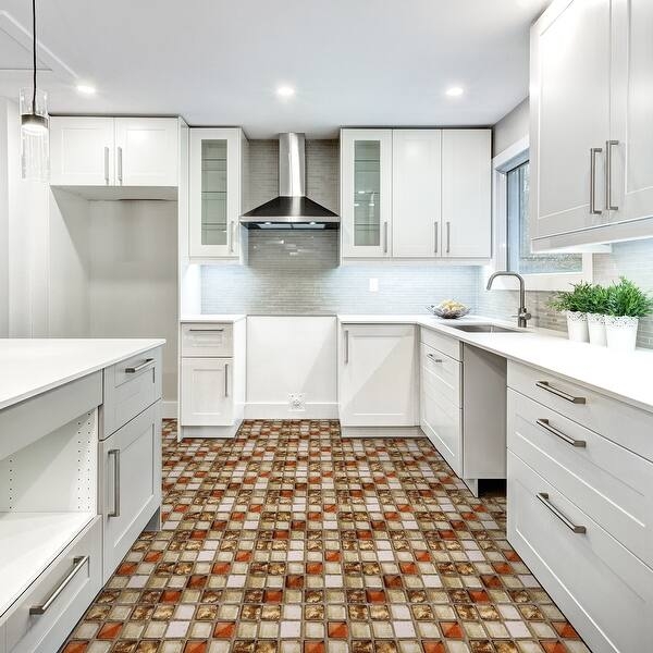 Peel And Stick Tiles: Retro Beige Pattern Mosaic Grid Floor