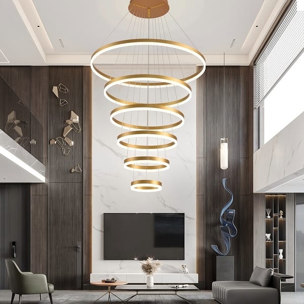 Pendant Light: Gold-tone Six Tier Cascade Integrated LED