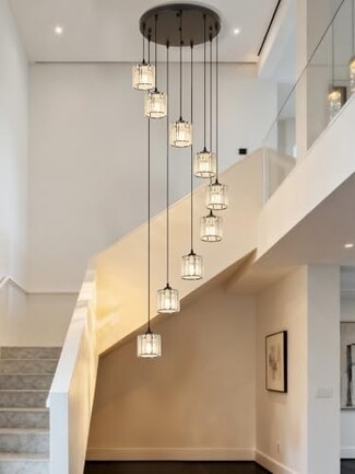 Pendant Light: Matte Black 8-light Spiral Staggered Drop