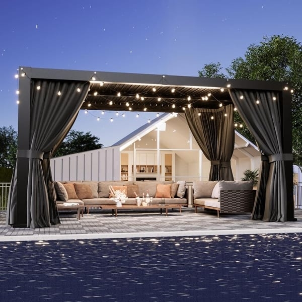 Pergola Louvered Roof Side Curtains Charcoal Grey Shade
