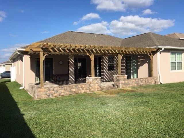 Pergola With Attached Design and Masonry Integrated Posts