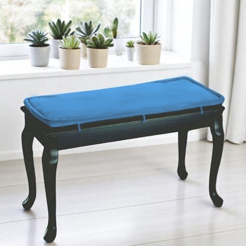 Piano Bench: Blue Cushion and Classic Cabriole Legs