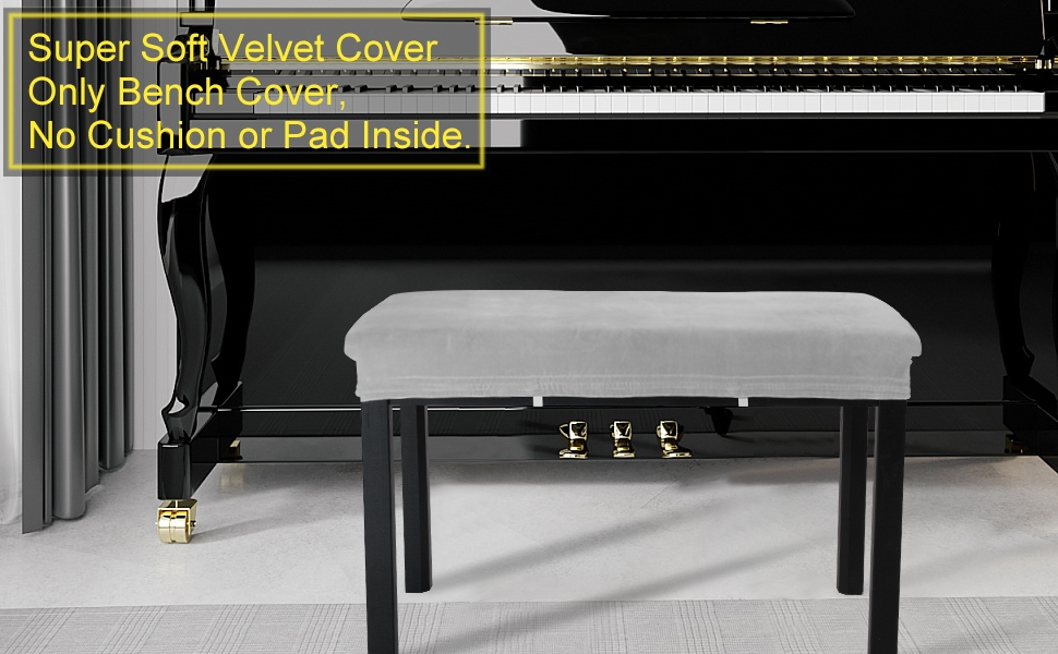 Piano Bench Cover: Soft Velvet Grey Slipcover Seating