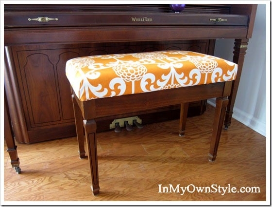 Piano Bench: Orange Damask Pattern DIY Music Seating